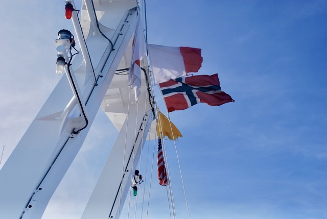 Flags are up, we are approching Wrangell